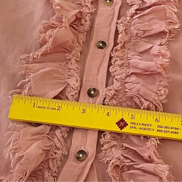 Ruffled Placket Shirt Button Down Linen Blend Peach M - Picture 10 of 10